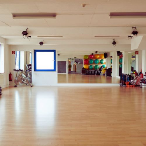 Clean and disinfected fitness studio maintained by Noble Janitorial